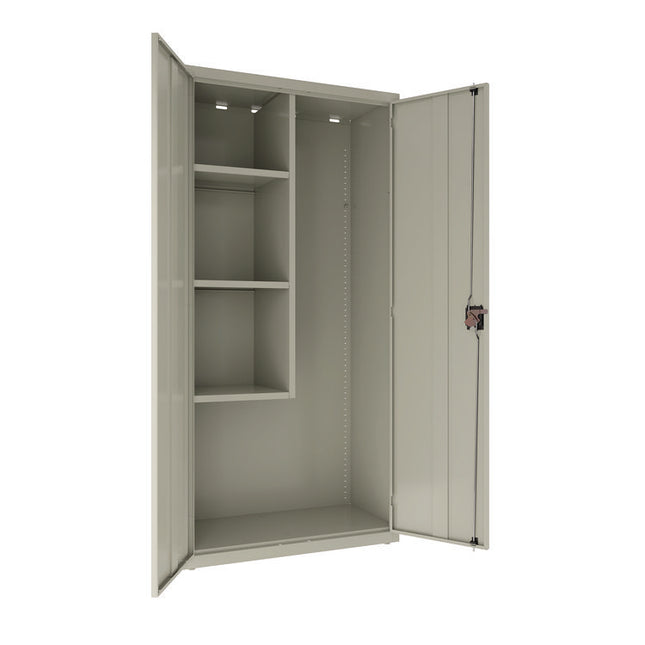 Jan/San Storage Cabinet, (3) Adjustable Half-Width Shelves, 36" x 18" x 80.5", Light Gray