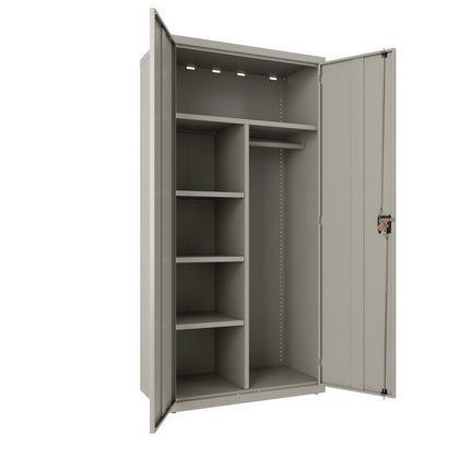 Wardrobe Combo Cabinet, (1) Half-Width Rod, (3) Adjustable Half Shelves, (1) Fixed Full Shelf, 36" x 18" x 80.5", Light Gray