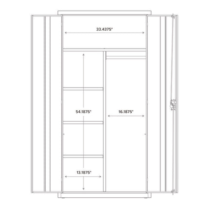 Wardrobe Combo Cabinet, (1) Half-Width Rod, (3) Adjustable Half Shelves, (1) Fixed Full Shelf, 36" x 18" x 80.5", Light Gray