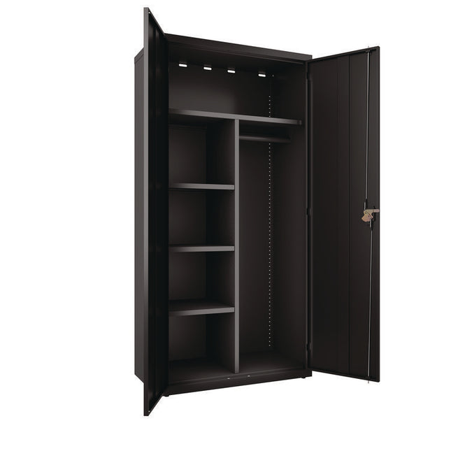 Wardrobe Combo Cabinet, (1) Half-Width Rod, (3) Adjustable Half Shelves, (1) Fixed Full Shelf, 36" x 18" x 80.5", Black
