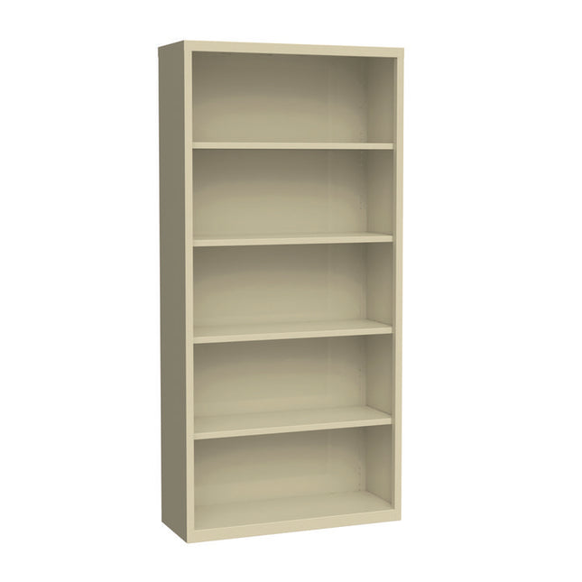 Five-Shelf Metal Bookcase, 34.5" x 13" x 72", Putty