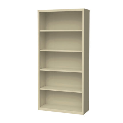 Five-Shelf Metal Bookcase, 34.5" x 13" x 72", Putty