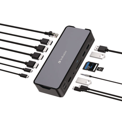 USB-C Pro Docking Station 15-in-1, Audio/DisplayPort/HDMI/Micro SD/RJ45/SD/USB-A/USB-C, Gray