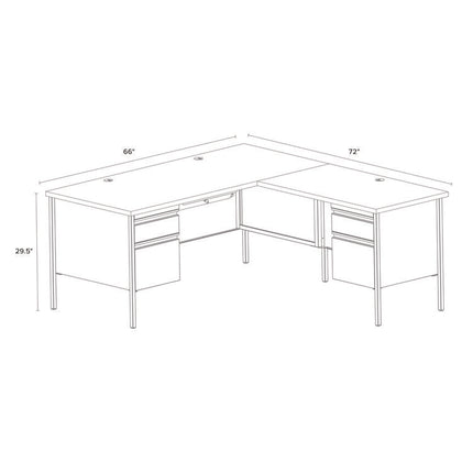 L-Shaped Corner Desk, Right-Hand Return, 72" x 72" x 29.5", Walnut/Black