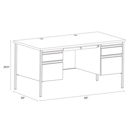 Double Pedestal Steel Desk, 60" x 30" x 29.5", Maple/Black, Black Legs