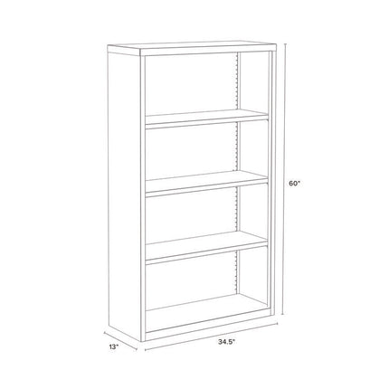 Four-Shelf Metal Bookcase, 34.5" x 13" x 60", Putty