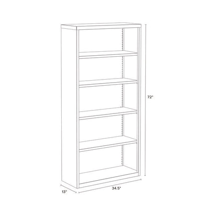 Five-Shelf Metal Bookcase, 34.5" x 13" x 72", Black