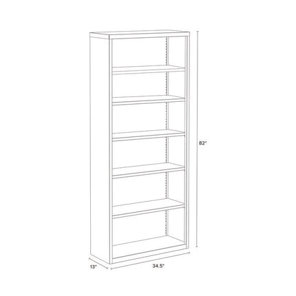 Six-Shelf Metal Bookcase, 34.5" x 13" x 82", Light Gray