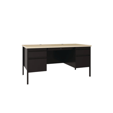 Double Pedestal Steel Desk, 60" x 30" x 29.5", Maple/Black, Black Legs