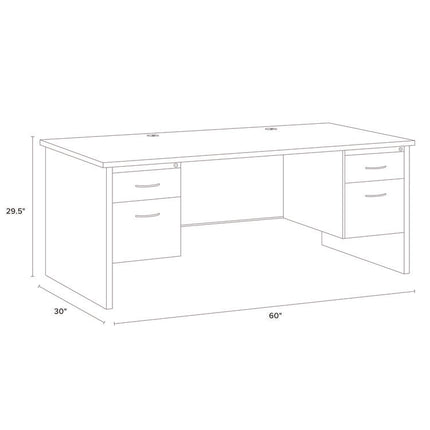 Executive Double Pedestal Steel Desks, 60" x 30" x 29.5", Black/Walnut