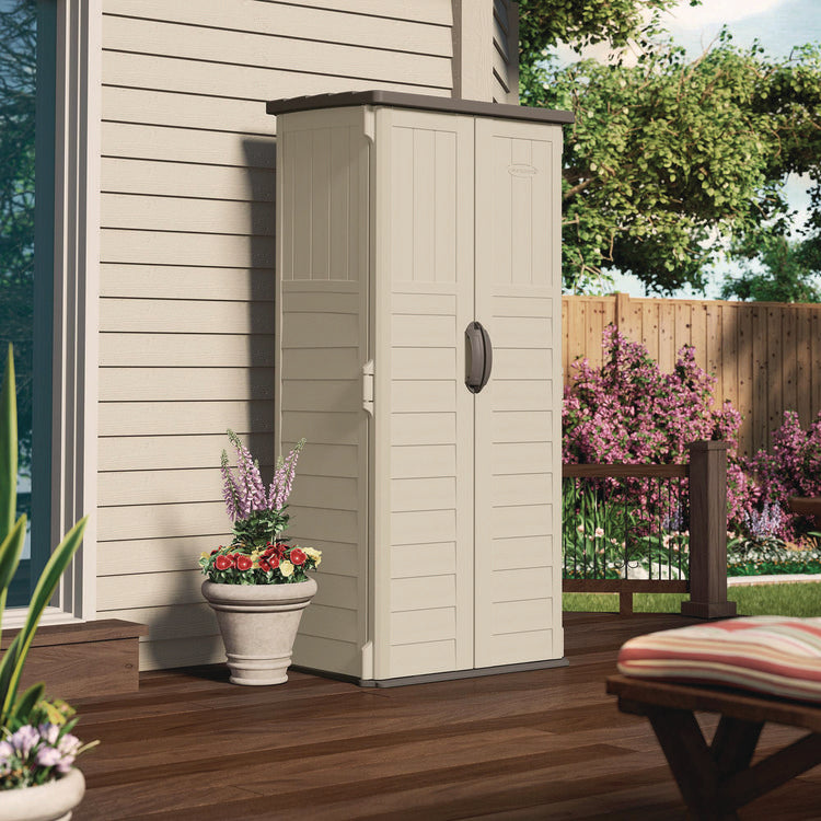 Vertical Storage Shed, 22 cu ft, 2 ft 8.25" x 2 ft 1.5" x 6 ft, Vanilla/Stoney