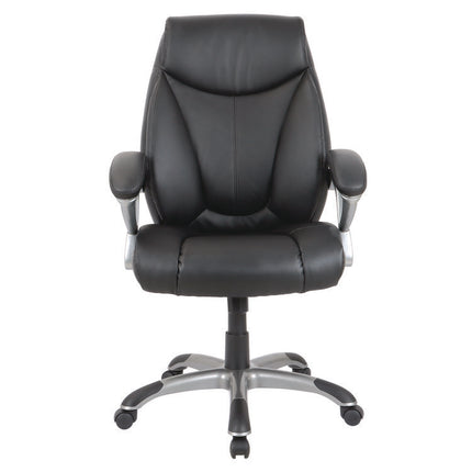 Alera Fulford Bonded Leather High-Back Managers Chair, Supports 275lb, 18.62-22.56" Seat Height, Black Seat/Back, Silver Base