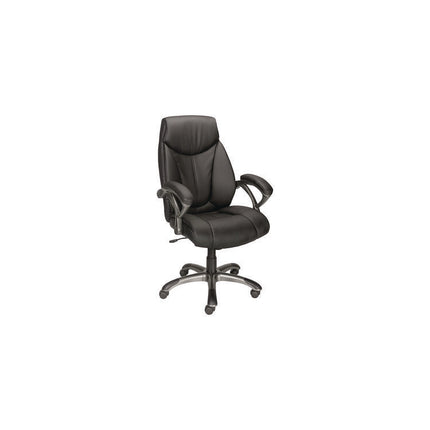 Alera Fulford Bonded Leather High-Back Managers Chair, Supports 275lb, 18.62-22.56" Seat Height, Black Seat/Back, Silver Base