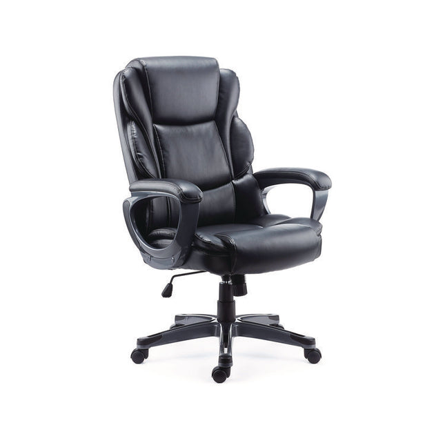 Alera Kirkdale Bonded Leather Manager Chair, Supports Up to 275 lb, 16.18 to 22.76 Seat Height, Black Seat/Back, Black Base