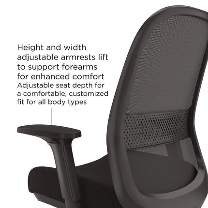 Alera Kempton Ergonomic Fabric Mesh Swivel Task Chair, Supports Up to 275lb, 18.31 to 22.17 Seat Height, Black Seat/Back/Base