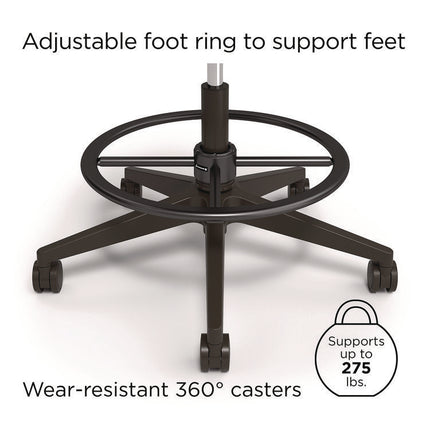 Alera Kempton Fabric Mesh Task Stool, Supports Up to 275 lb, 26.57 to 33.62 Seat Height, Black Seat, Black Back, Black Base