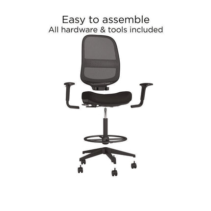 Alera Kempton Fabric Mesh Task Stool, Supports Up to 275 lb, 26.57 to 33.62 Seat Height, Black Seat, Black Back, Black Base