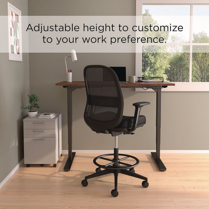 Alera Kempton Fabric Mesh Task Stool, Supports Up to 275 lb, 26.57 to 33.62 Seat Height, Black Seat, Black Back, Black Base