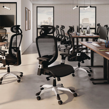 Alera Minerva Ergonomic Mesh Swivel Task Chair, Support Up to 275lb, 17.24 to 20.98 Seat Height, Black Seat/Back, Silver Base