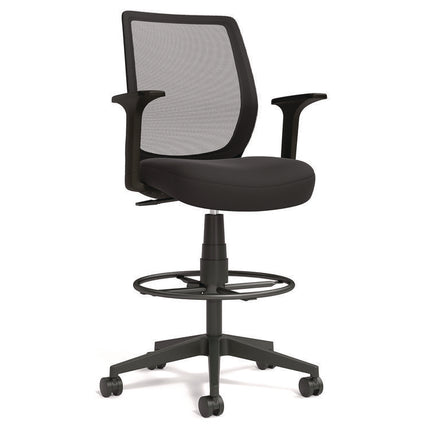 Alera Wessex Drafting Stool, Mesh Back, Supports Up to 275 lb, 27.95 to 33.66 Seat Height, Black Seat, Black Back, Black Base