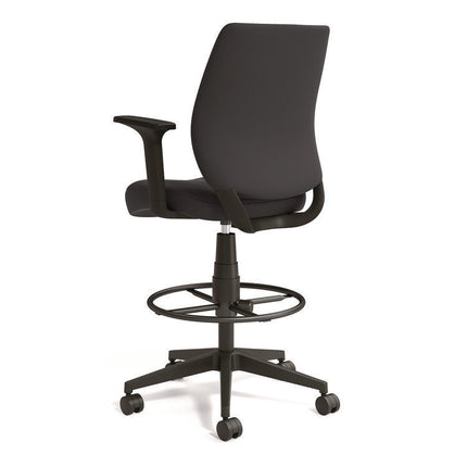 Alera Wessex Drafting Stool, Fabric, Supports Up to 275 lb, 27.95 to 33.66 Seat Height, Black Seat, Black Back, Black Base
