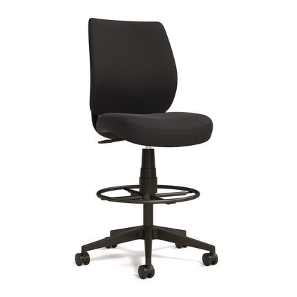 Alera Wessex Drafting Stool, Fabric, Supports Up to 275 lb, 27.95 to 33.66 Seat Height, Black Seat, Black Back, Black Base
