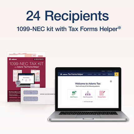 4-Part 1099-NEC Tax Form Kit with Security Envelopes and Tax Forms Helper, 2024, 8.5 x 3.5, 3 Forms/Sheet, 24 Forms Total