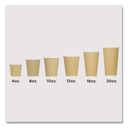Ripple Hot Cups, 10 oz, Paper, Kraft/White, 500/Carton