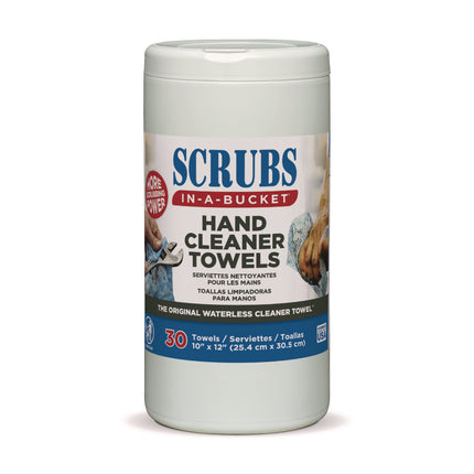 Hand Cleaner Towels, 1-Ply, 10 x 12, Citrus, Blue/White, 30/Canister