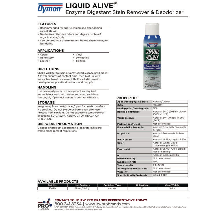 Liquid Alive Carpet Cleaner/deodorizer, 20 Oz Aerosol Spray, 12/carton