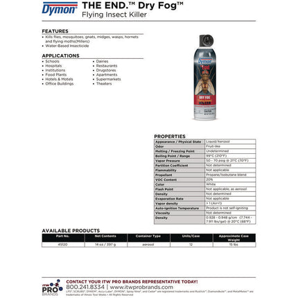 The End. Dry Fog Flying Insect Killer, 14 oz Aerosol Spray, 12/Carton