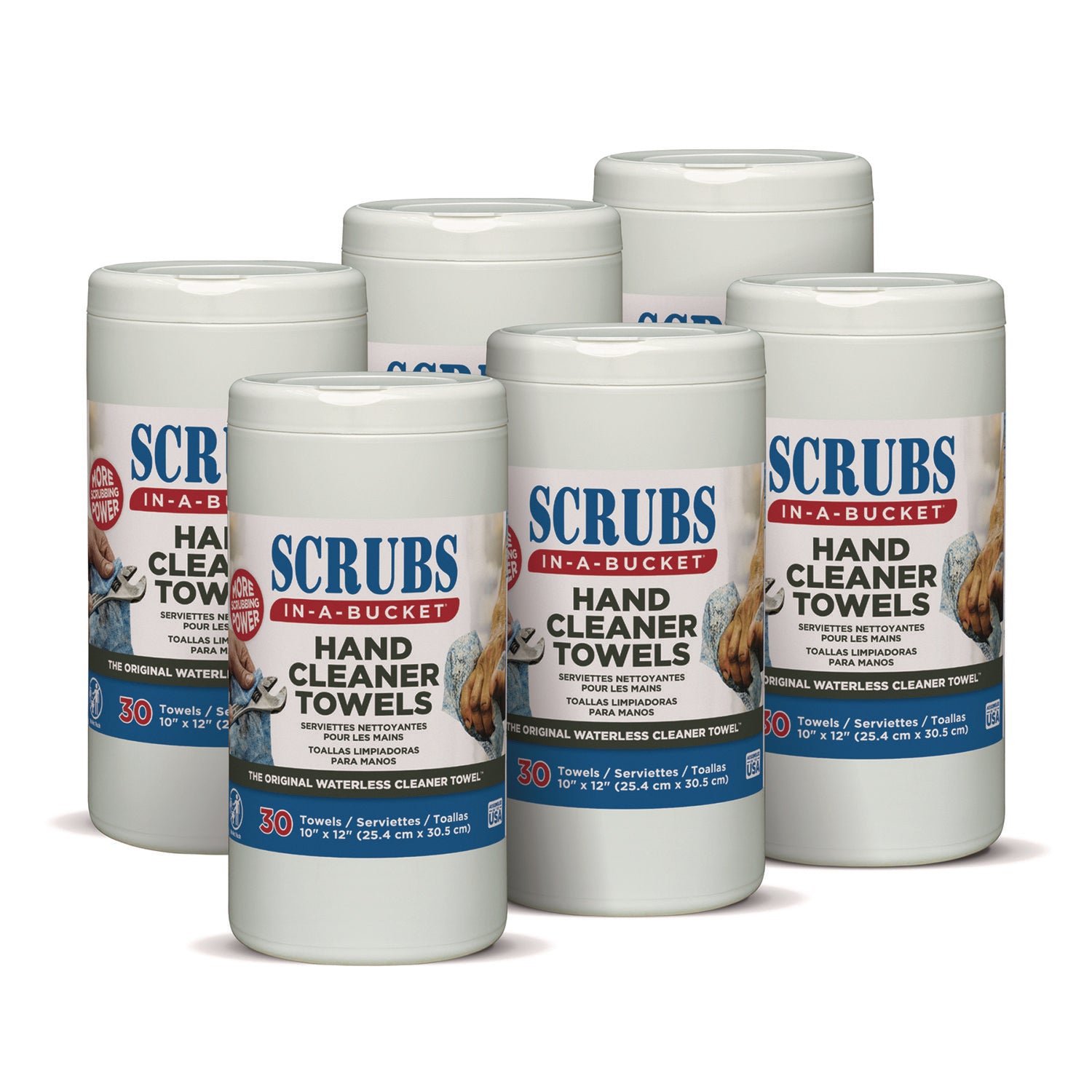 Hand Cleaner Towels, 1-Ply, 10 x 12, Citrus, Blue/White, 30/Canister, 6/Carton