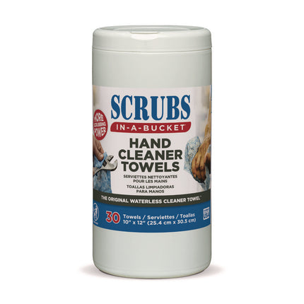 Hand Cleaner Towels, 1-Ply, 10 x 12, Citrus, Blue/White, 30/Canister, 6/Carton