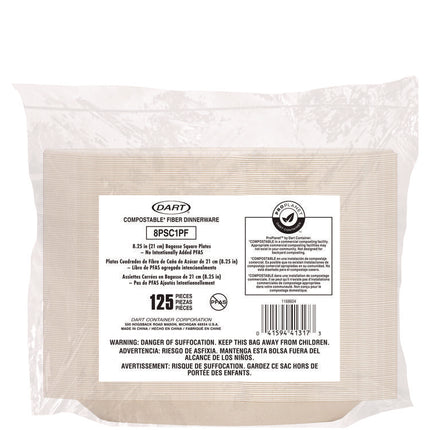 Compostable Molded Fiber Dinnerware, ProPlanet Seal, Plate, 8.25 x 8.25, Tan, 500/Carton