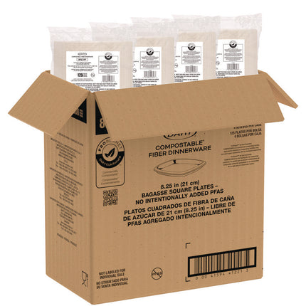 Compostable Molded Fiber Dinnerware, ProPlanet Seal, Plate, 8.25 x 8.25, Tan, 500/Carton