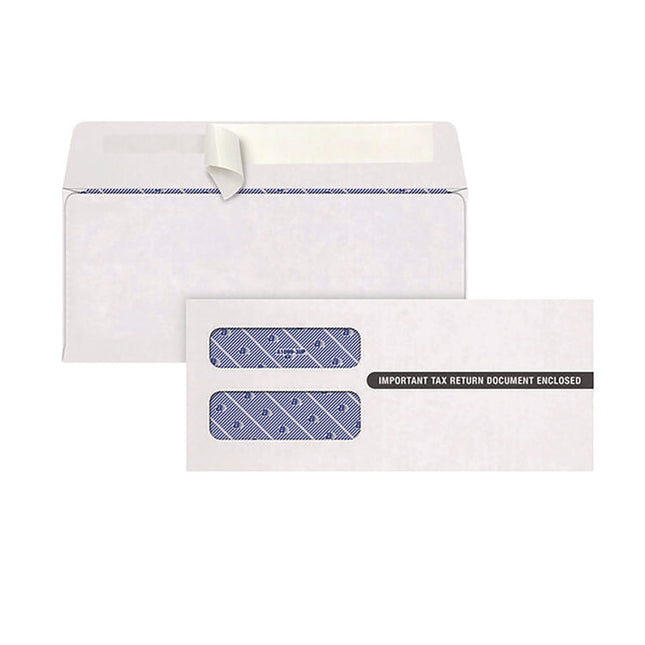 1099 Double Window Envelope, Commercial Flap, Self-Adhesive Closure, 3.75 x 8.75, White, 24/Pack