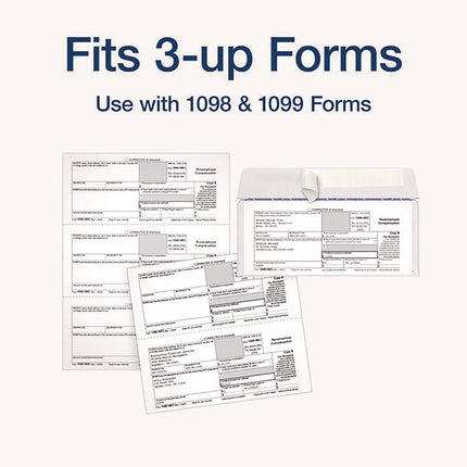 1099 Double Window Envelope, Commercial Flap, Self-Adhesive Closure, 3.75 x 8.75, White, 24/Pack