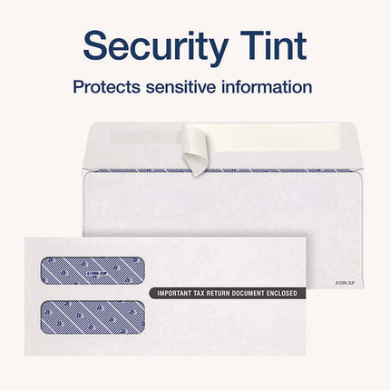 1099 Double Window Envelope, Commercial Flap, Self-Adhesive Closure, 3.75 x 8.75, White, 24/Pack