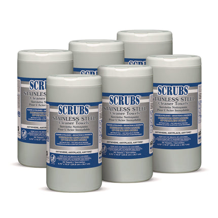 Stainless Steel Cleaner Towels, 1-Ply, 9.75 x 10.5, Lemon Scent, 30/Canister, 6 Canisters/Carton