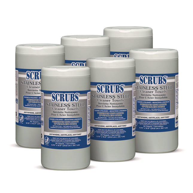 Stainless Steel Cleaner Towels, 1-Ply, 9.75 x 10.5, Lemon Scent, 30/Canister, 6 Canisters/Carton