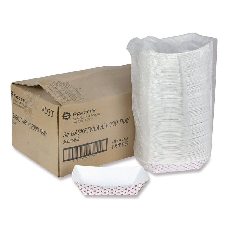 Paperboard Food Tray, 3 lb, 7.75 x 5.1 x 2.1, Red/White, 500/Carton