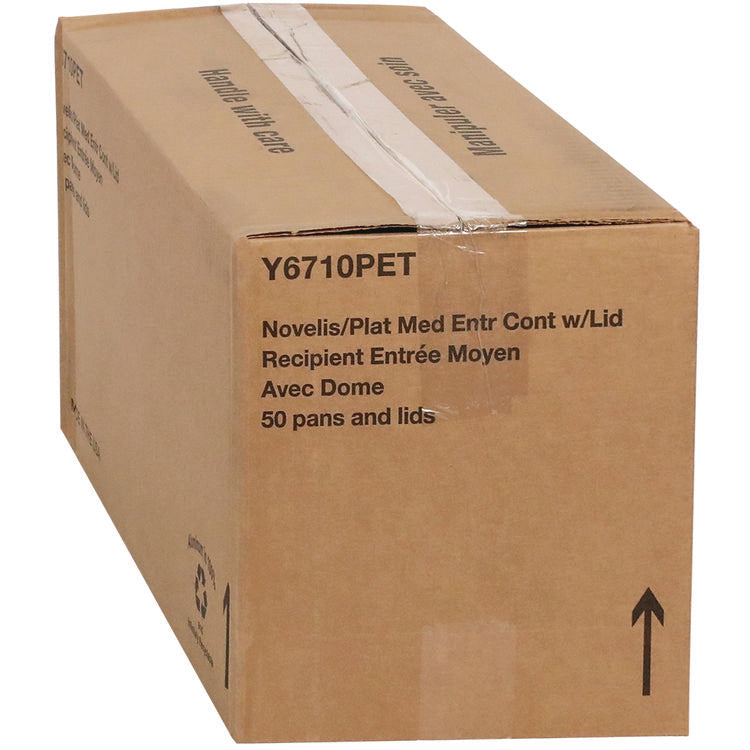 Classic Carry-Out Container with PET Dome Lid, 46 oz, 9.8 x 7.8 x 1.3, Silver/Clear, Aluminum, 50/Carton