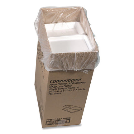 Conventional Foam Hinged Lid Container, Very Shallow, 9 x 6.5 x 1.3, White, 150/Carton