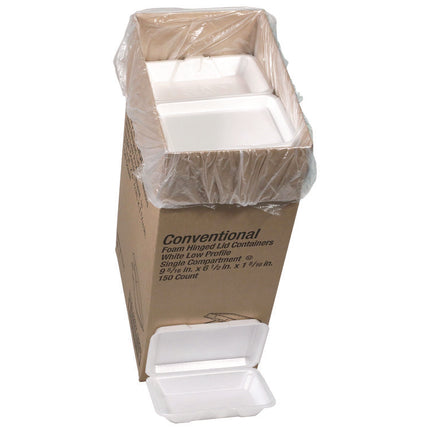 Conventional Foam Hinged Lid Container, Very Shallow, 9 x 6.5 x 1.3, White, 150/Carton