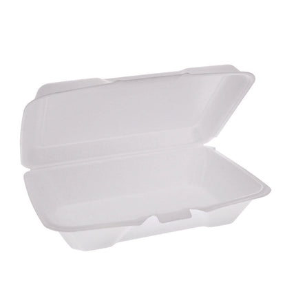 Conventional Foam Hinged Lid Container, Shallow, 9 x 6.5 x 1.6, White, 150/Carton