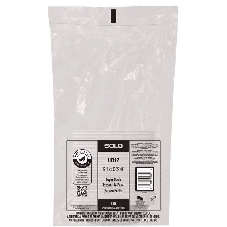 Compostable Paper Dinnerware, ProPlanet Seal, Bowl, 12 oz, White, 1,000/Carton