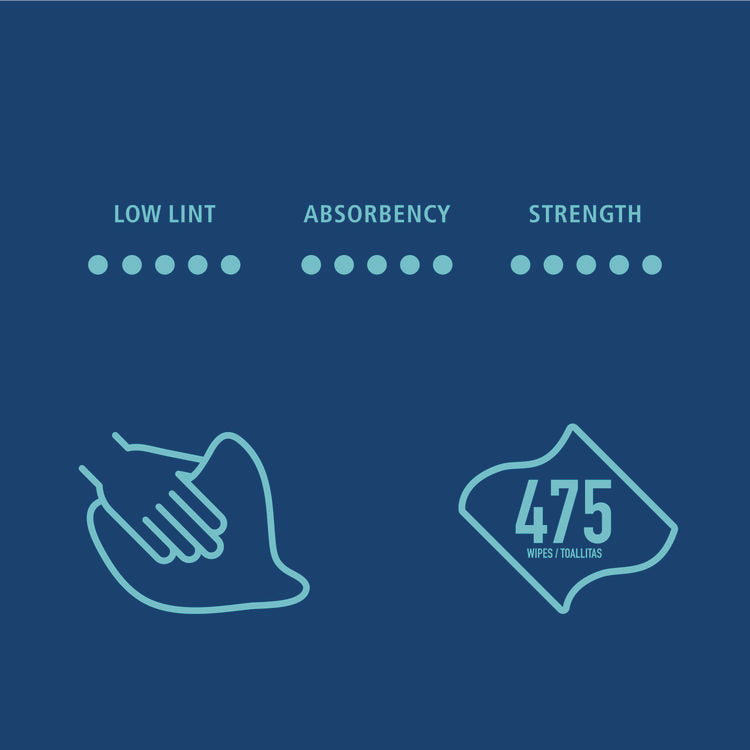 Hydrospun Wipers, 12 x 12, Blue, 475 Sheets/Roll