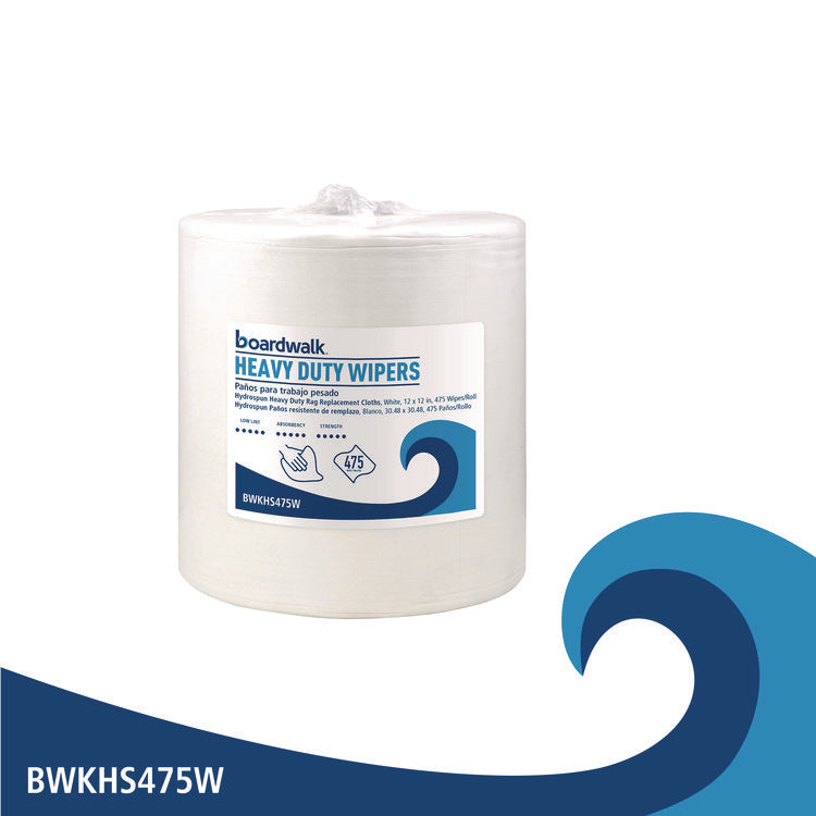 Hydrospun Wipers, Heavy Duty, 12 x 12, White, 475/Roll