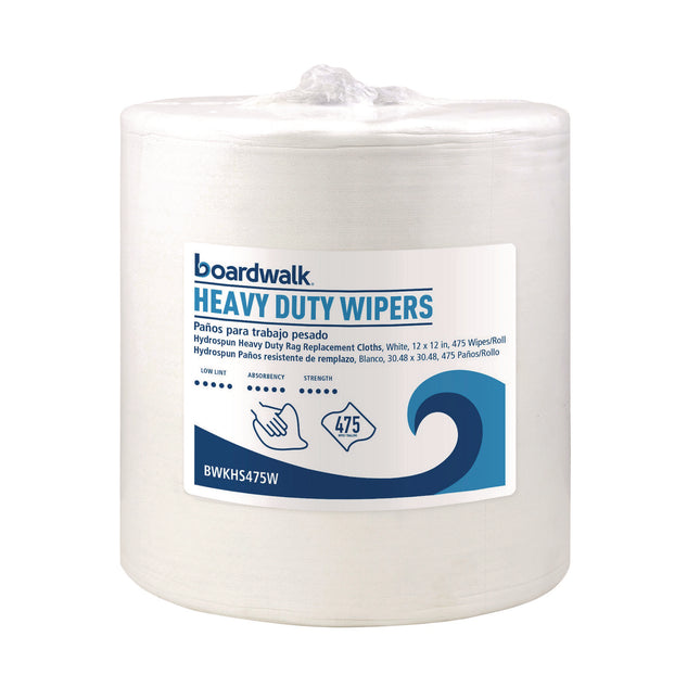 Hydrospun Wipers, Heavy Duty, 12 x 12, White, 475/Roll
