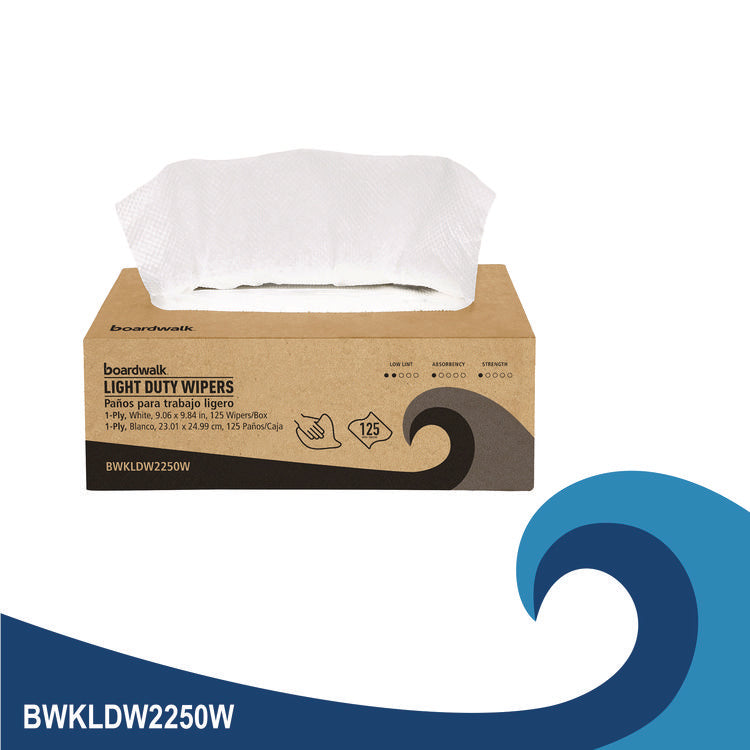 One-Ply Paper Wipers, 9.84 x 9.06, White, 125 Wipers/Box, 18 Boxes/Carton